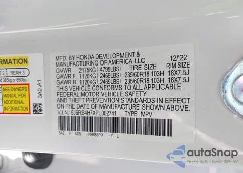 2023 Honda Cr-V Ex-L Awd z USA, uszkodzony, nr VIN 5J6RS4H7XPL002741